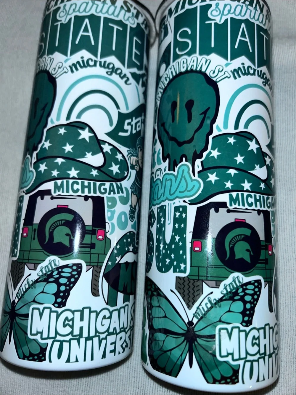 2 Michigan State Spartans 20 oz Skinny Tumblers Stainless Insulated MSU Gift
